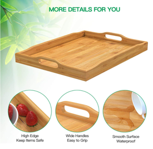 ถาดเสิร์ฟไม้ไผ่ทรงสี่เหลี่ยมผืนผ้า 17x13x2 นิ้ว พกพาสะดวก ถาดใส่อาหาร ดีไซน์มินิมอล ถาดเก็บของในห้องนั่งเล่น - Product Image 3