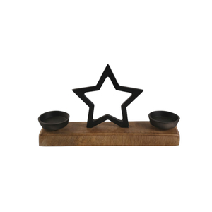 Porte-bougie en métal argenté en forme d'étoile creuse, avec coupelle en verre et base en bois, décoration de centre de table de Noël - Product Image 6