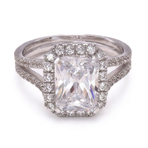 3.15ctw Radiant Cut Split Shank Bridal <b>Set</b> Lab Grown Diamond Wedding Engagement Halo <b>Ring</b> <b>Set</b> for Women in 14K Rose <b>Gold</b> - Product Image 5