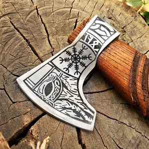 ของขวัญเพื่อนเจ้าบ่าวทำมือ ขวานไวกิ้งเหล็กกล้าคาร์บอนสูงทำมือ พร้อมด้ามไม้และปลอกหนังอย่างดี - Product Image 4