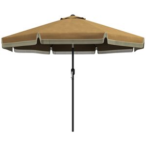 <b>Tan</b> 9FT Patio Umbrella with Push Button Tilt Crank 8 Ribs Ruffled Market Table & Tassles for Garden Deck <b>Pool</b> Radii 2.5m & 2.7m - Product Image 1