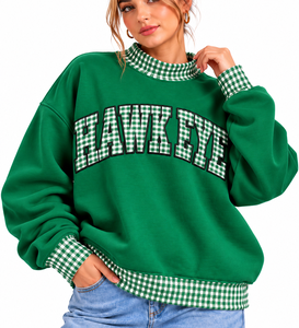 OEM Custom <b>Women</b>’s <b>Christmas</b> Oversized Mock Neck <b>Sweatshirt</b> Gingham Plaid Sleeves Letter Applique Embroidery Patchwork - Product Image 1