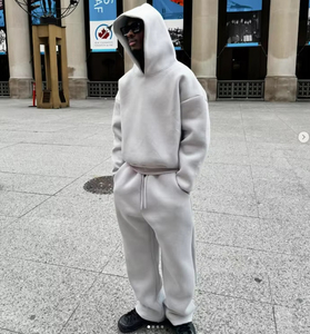 Premium Men Solid Color Hooded Tracksuit Set Cotton Casual Autumn Full Length Sweatshirt and Jogger Pants - Product Image 5