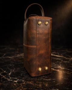 Premium Handmade Brown Leather Dopp Kit Vintage Style Travel Cosmetic Bag with Zipper Closure - Product Image 2