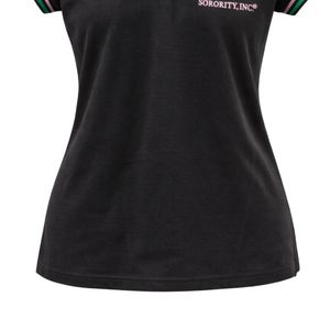 Camiseta Polo de Algodón Negra para Mujer, Manga Corta, Informal, con Letra Bordada, Prenda Gráfica, Moda, Uso Diario, Cómoda, con Cuello - Product Image 2