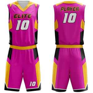 Conjunto de Uniforme de Baloncesto Elite Rosa, Amarillo y Negro, Sublimado, Cuello en V, Sin Mangas, Absorbe la Humedad, Corte Atlético Unisex para Adultos - Product Image 3