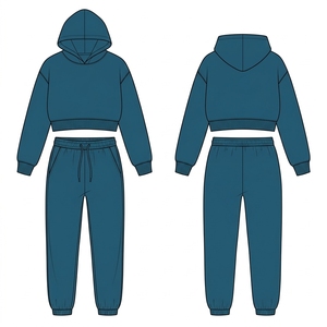 Conjunto Deportivo de Sudadera Corta y Pantalones Jogger para Mujer, Color Azul Marino, Fabricante Mayorista - Product Image 2