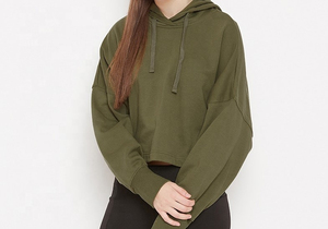 Customized Women's Winter Acid Wash Crop Hoodie-100% Cotton Eco-Friendly Fitness <b>Top</b> Best Selling - Product Image 3
