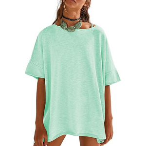 T-shirt unisexe surdimensionné à col rond, manches courtes, couleur unie, tricoté, coupe ample, écologique, 180g, rose, toutes saisons, vêtements décontractés, 100% coton - Product Image 6