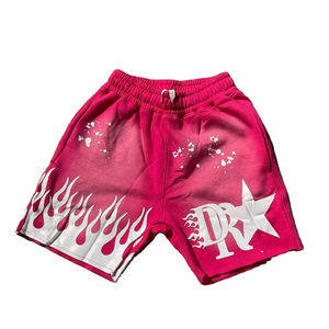 Shorts de survêtement amples pour hommes en molleton de coton épais rose, style streetwear, avec imprimé graphique étoile flamme, vente en gros - Product Image 1