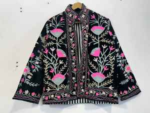 Chaqueta Bomber de Terciopelo Tejido con Bordado Suzani, Estilo Boho, para Festivales, Abrigo de Invierno, Kimono Étnico, Prenda Exterior Transpirable y Ecológica - Product Image 2