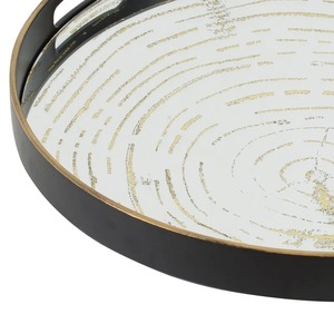 Round Mirrored Storage Tray With Black Metal Frame Gold Accents Modern Luxury Design For Table Use - Product Image 4