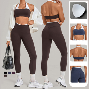 2 PCS Workout Sets for Women Sportswear Color Contrast <b>Bra</b> Yoga Leggings Gym Sets Fitness Wear Outfit Sports Set - Product Image 3