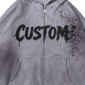 High Quality Boxy Zipper Dtg Print Hoodie Heavy Cotton Patch Hoodie Embroidery Acid Wash Hoodies Set <b>Men</b> - Product Image 6