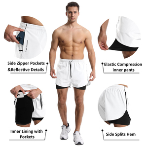 Premium <b>Men</b>’s <b>2</b>-<b>in</b>-<b>1</b> Sports <b>Shorts</b> – Contrast White & Black Workout <b>Shorts</b> with Built-<b>in</b> Tights for Running and Bodybuilding - Product Image 5