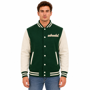 Unbranded Unisex Green Varsity <b>Jacket</b> Breathable 300g <b>Fleece</b> <b>Lined</b> Casual Winter Wear Regular Fit Stand Collar - Product Image 1