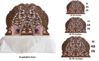 Smart Art Lit Queen Twin XL en bois d'ingénierie, réglable en hauteur, éclairé, fait main, motif paon, finition brun brûlé, avec panneau artisanal