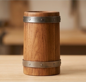 แก้วเบียร์ไม้ทำมือรักษ์โลกพร้อมหูจับ แก้วไม้สลักลายแบบเรียบง่าย ใช้ซ้ำได้ เหมาะสำหรับดื่มและเป็นของขวัญ - Product Image 3