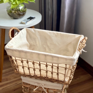 High-Quality Natural Water Hyacinth Seagrass Rattan Bamboo <b>STORAGE</b> <b>BASKET</b> with Frame and Cotton Liner for Home Organization - Product Image 5