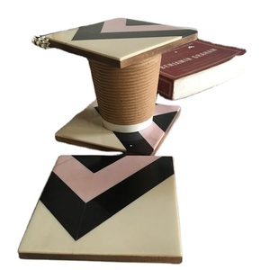Europe Style 4-Piece Tea Coffee Tableware <b>Set</b> <b>Square</b> Resin Coasters in Pink Black White for Restaurants Hotels Kitchens Weddings - Product Image 1