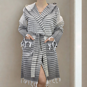 Foldable Hammam Towel 100% Cotton Adjustable Belt Beach Wrap <b>with</b> Tassels Lightweight Turkish <b>Bathrobe</b> for Unisex - Product Image 2