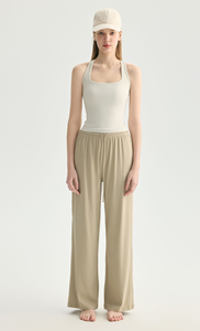 Pantalones de Punto Grises de Pierna Ancha y Corte Holgado para Mujer, con Cintura Ajustable con Cordón, para Uso Casual de Verano - Product Image 5