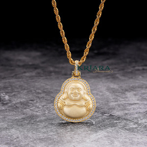 925 Silver 18K <b>Solid</b> <b>Gold</b> Buddha <b>Pendant</b> With Moissanite Round Brilliant Cut Religious Charm Unisex Jewelry - Product Image 3