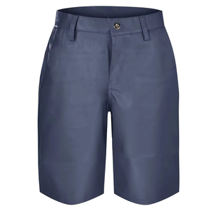 Men's Customizable Gray Genuine Leather Formal Bermuda <b>Shorts</b> Mid Waist Button Fly Pockets Quick Dry Breathable Solid Color - Product Image 3