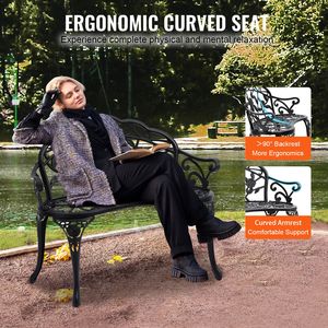 Banc de jardin en métal avec dossier, capacité de charge de 480 lb, 38,8 pouces, pour hôtel et salle de sport - Product Image 4