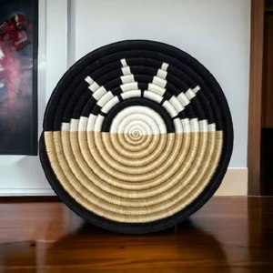 Escultura de Pared Art Deco Hecha a Mano con Hierba Sabai Natural Ecológica, con Patrón Floral, Forma Redonda, Juego de Varias Piezas para Decoración del Hogar - Product Image 2