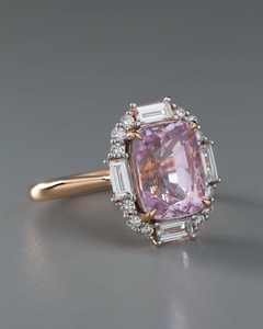 Anillo de Compromiso con Halo de Moissanita Chapado en Oro Rosa con Engaste Pavé para Unisex, de Lujo, en Oferta, Excelente Calidad, Personalizable - Product Image 4