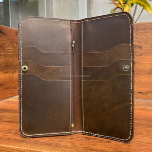 กระเป๋าสตางค์ยาวหนังวัวแท้พรีเมี่ยมสำหรับผู้ชายดีไซน์พับสองทบบางพร้อมกระเป๋าซิปสำหรับใส่บัตรเครดิตและของใช้จำเป็น - Product Image 6