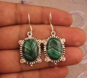 Pendientes Colgantes de Malaquita Hechos a Mano, Plata de Ley, Piedra Preciosa Verde Natural, Joyería Boho, Regalo de Moda para Mujer - Product Image 3
