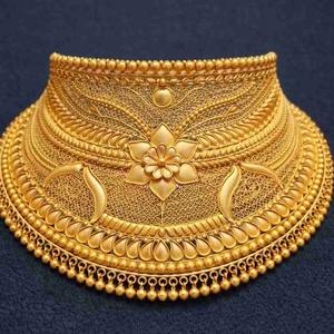 Auténtico collar de oro macizo de 22 quilates, tradicional indio, para novias, con intrincado filigranado floral, joyería pesada para bodas, para mujeres. - Product Image 1