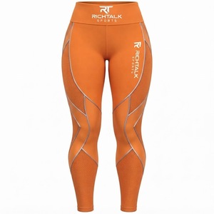 High Waist Full Length Yoga <b>Leggings</b> with Side Stripe and Elastic Waist Seamless Four-Way Stretch Mesh Panel Women Workout Pants - Product Image 4