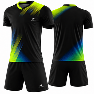Conjunto de Uniforme de Fútbol SINEWY para Hombre, Cuello en V, Color Negro con Diseño Degradado, Ropa Deportiva de Manga Corta que Absorbe la Humedad para Adultos - Product Image 1