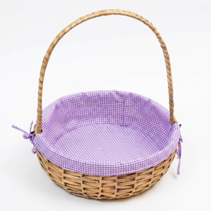 Hand Woven Cane Wicker Kitchen <b>Gift</b> <b>Hamper</b> <b>Basket</b> with Red Gingham Lining Eco-Friendly Multifunction Storage 10x12x4 Inch - Product Image 1