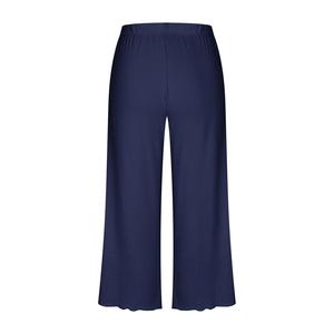 Custom Women's <b>Three</b> <b>Quarter</b> <b>Length</b> Polyester Printed Wide Leg Solid Pants Mid Waist Elastic Breathable Loose Fit Summer Style - Product Image 2