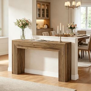 Consolle Lunga in Legno Massello da 62,99 Pollici Stile Rustico Contemporaneo, Design Industriale per Soggiorno con Vano Portaoggetti in Metallo - Product Image 1