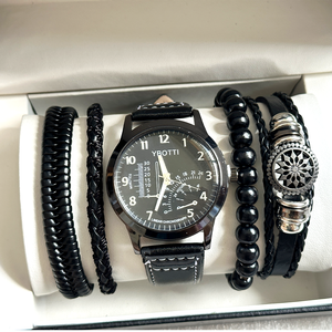 6356 Ensemble de 4 montres pour hommes noires de luxe, ensemble de montres à quartz pour hommes décontractées et élégantes avec bracelets - Product Image 2