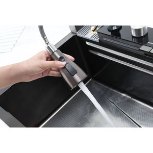 Lavello da Cucina Monoblocco in Acciaio Inox 304 con Design a Cascata e Rubinetto Estraibile per Uso Domestico - Product Image 4