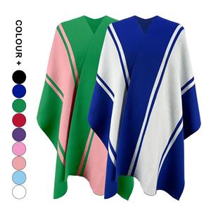 เสื้อคลุมโปงโชผ้าขนสัตว์ยาวแบบสบายๆ สำหรับผู้หญิง เป็นมิตรกับสิ่งแวดล้อม ผ้าถักนุ่มลายทาง ดีไซน์สำหรับใช้ในชีวิตประจำวัน - Product Image 6