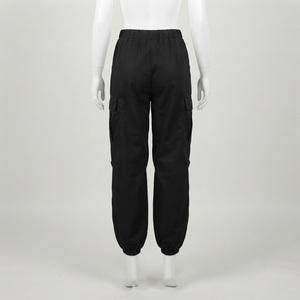 Pantalon cargo noir pour femme REDDITO, taille mi-haute élastique, coupe droite, longueur intégrale, décontracté, couleur unie, en velours côtelé, coupe-vent - Product Image 3