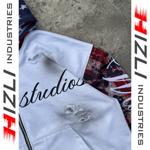 Sweat à capuche zippé personnalisé effet vieilli American Sleeves pour hommes et femmes, en molleton bouclette, brodé, style streetwear Y2K - Product Image 4