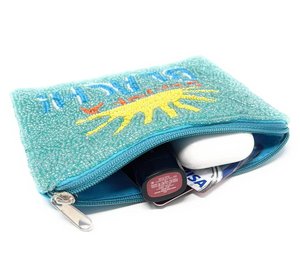 Monedero con cuentas, diseño Sun Of A Beach, mini bolsa con cremallera hecha a mano, patrón azul turquesa, amarillo y naranja, estilo creativo, unisex - Product Image 4