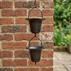 Chaîne de pluie décorative en aluminium noir martelé, style coupelle, pour gouttière et descente de toit, décoration extérieure de jardin - Product Image 3