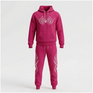 Unisex <b>Pink</b> Tracksuit Set Hooded Full Sleeve Print Design Casual Autumn Wear Breathable Regular Fit Adult <b>Sweatshirt</b> and Pants - Product Image 1