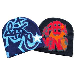 Men's Jacquard Acrylic Fabric Y2K Black White Knitting Custom Embroidered Beanie Striped <b>Warm</b> Brimless Personalized Winter <b>Hat</b> - Product Image 2