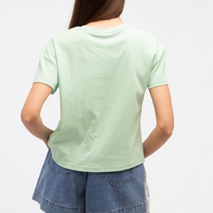 Camiseta de punto transpirable de cuello redondo para mujer, sexy, femenina, casual, de verano, con cintura fruncida, manga corta, para oficina, venta al por mayor - Product Image 2