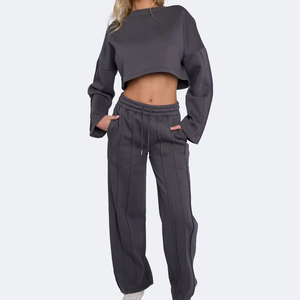 Custom 2-Piece Set for Women Casual Solid Cropped Hoodie and Sweatpants Full Length Winter Tracksuit 100% Cotton 2026 - Product Image 2